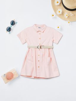 max - Girls Solid Shirt Dress with Belt