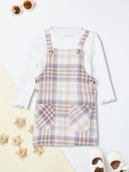 max - Girls Flannel Checked Pinafore Dress with Top