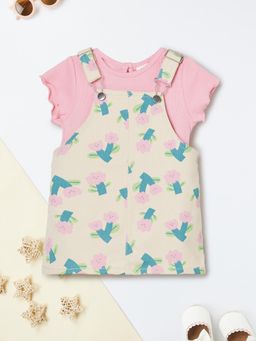 max - Girls Printed Pinafore Dress with T-shirt