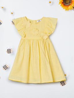 max - Girls Yellow Solid A-Line Dress