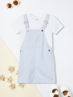 max - Girls Striped Pinafore Dress with T-shirt