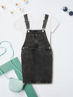max - Girls Washed Dungaree Dress with T-shirt