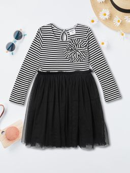 max - Girls Black Striped Tulle Dress