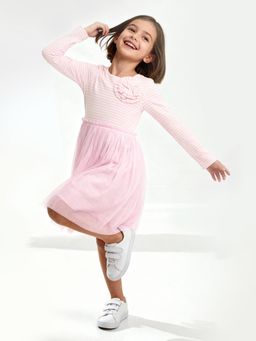 max - Girls Pink Striped Tulle Dress