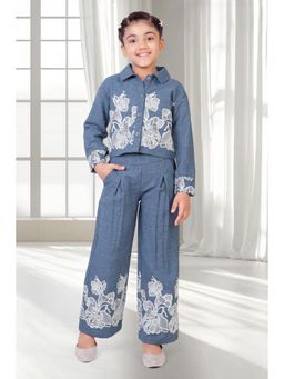 TINY GIRL - Embroidered Detailed Full Sleeves Shirt with Pant- Blue