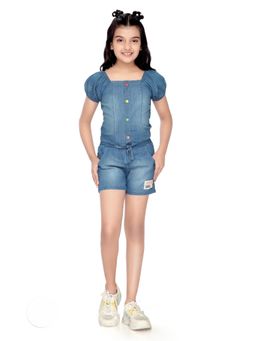 TINY GIRL - Denim Puff Sleeves Co-Ord Set- Blue