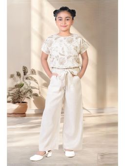 TINY GIRL - Floral Embroidered Detailed CO-Ord Set- Cream