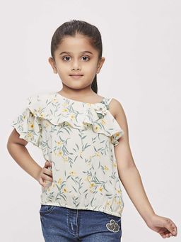 TINY GIRL - One Shoulder Floral Printed Top- Mustard