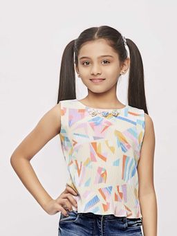 TINY GIRL - Sleeveless AII Over Printed Top- Yellow