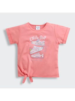 TINY GIRL - Woven Half Sleeves Little Step Printed Top- Peach