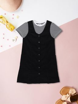 max - Girls Solid Pinafore Dress with T-shirt