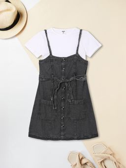 max - Girls Denim Pinafore Dress with T-shirt and Belt
