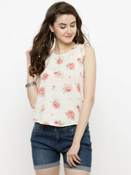 Sera - Off White Floral Print Top