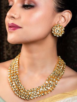 AG'S - Golden Coloured Pachi Kundan Long Necklace Set