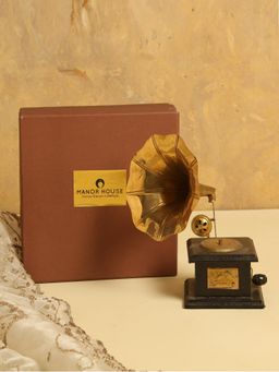 Manor House - Gold-Toned Handcrafted Antique Music Decorative Gramophone Showpiece In Gift Box