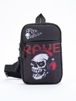 Bewakoof - Unisex Black Rave Till Grave Printed Sling Bag