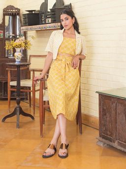 Rangdeep - Shoulder Straps Pure Cotton Crop Top, Shrug With Skirt & Belt