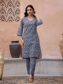 Rangdeep - Gahan Geometric Thread Work Pure Cotton Straight Co-Ord Set