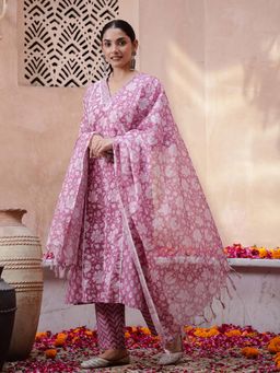Rangdeep - Gahan Floral Beads & Stones Pure Cotton Kurta With Pant & Dupatta