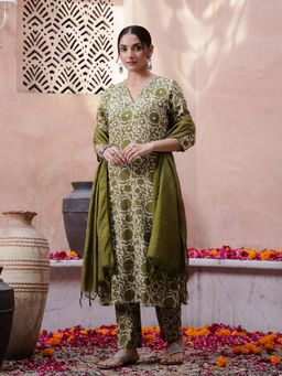 Rangdeep - Gahan Floral A-Line Thread Work Pure Cotton Kurta With Pant & Dupatta