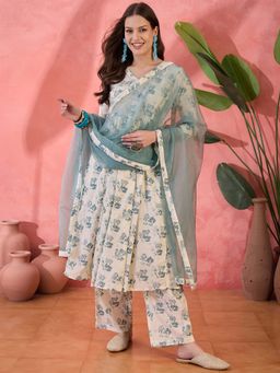 Rangdeep - Women Off White V-Neck Kurta With Pant & Dupatta
