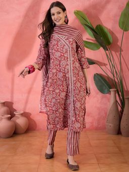 Rangdeep - Women Maroon V-Neck Kurta With Pant & Dupatta