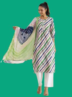 Rangdeep - Leheriya Regular Pure Cotton Blue Kurta With Pant & Dupatta