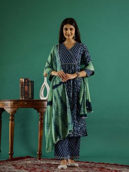 Rangdeep - Floral Pure Cotton A-Line Kurta With Pant & Dupatta