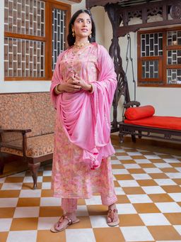 Rangdeep - Floral Pure Cotton A-Line Kurta With Pant & Dupatta