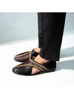 Monkstory - Two Tone Embroidered Nawabi Sandals - Brown