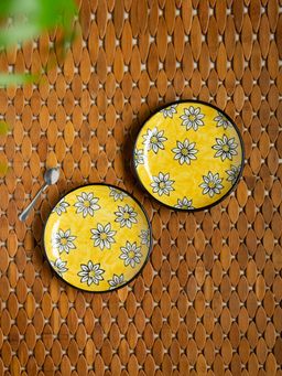 ExclusiveLane - Californian Sunflowers' Hand-Painted Ceramic Side-Quarter Plates (Set Of 2)