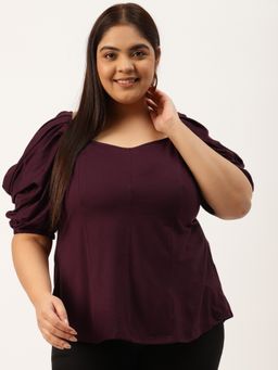 theRebelinme - Plus Size Womens Purple Knitted Panelled Top