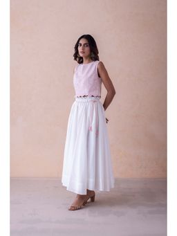 LABEL NAARITI - Pink Embroidered Misha Top with Skirt (Set of 2)