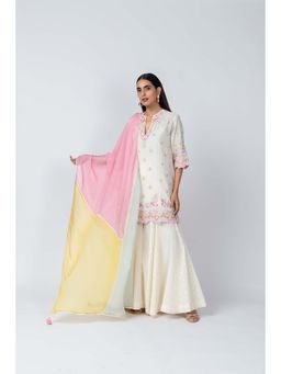 LABEL NAARITI - Ivory Embroidered Kaari Kurti with Palazzo and Dupatta (Set of 3)