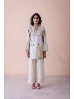 LABEL NAARITI - Beige Printed Alyesha Kurti with Pant (Set of 2)