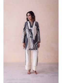 LABEL NAARITI - Blue Printed Kara Kurti with Pant (Set of 2)