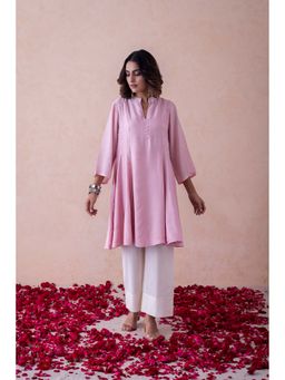 LABEL NAARITI - Pink Solid/Plain Raisa Kurta with Pant (Set of 2)