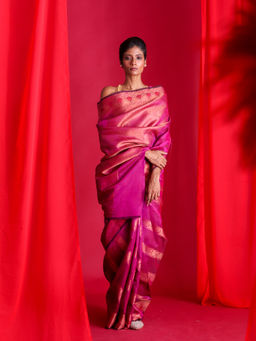 Beatitude - Magenta Woven Banarasi Saree with Unstitched Blouse