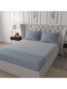 Livonti - Cotton Modern Stripes King Size Bedsheet with 2 Pillow Cover, 200 Tc - Blue
