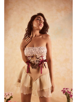 Lea Clothing - Ruth Vintage Print Bow Corset Crop Top