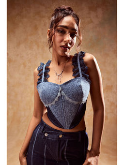 Lea Clothing - Charlotte Denim Corset Crop Top