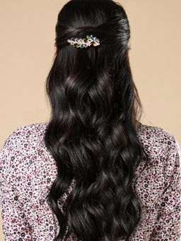 Yellow Chimes - Women Gold-Toned and Brown Beaded French Barrette