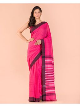 Angoshobha - Rani Pink Handwoven Cotton Saree with Unstitched Blouse