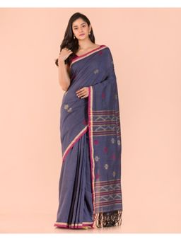 Angoshobha - Blue Grey Cotton Jamdani Saree with Unstitched Blouse