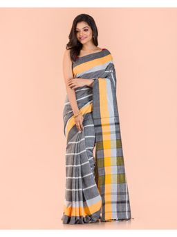 Angoshobha - Grey Handwoven Cotton Saree with Unstitched Blouse