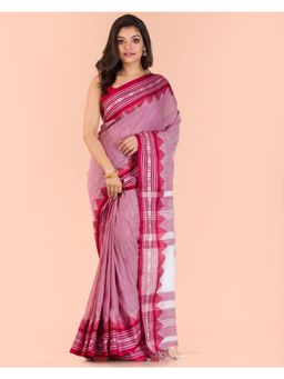 Angoshobha - Coral Cotton Tangail Saree with Unstitched Blouse