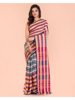 Angoshobha - Multi-Color Handwoven Cotton Saree with Unstitched Blouse