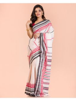 Angoshobha - Light Peach Cotton Madhyamoni Saree with Unstitched Blouse
