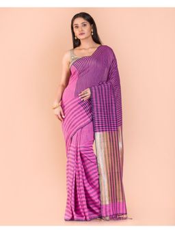 Angoshobha - Pink Handwoven Cotton Saree with Unstitched Blouse
