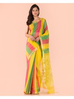Angoshobha - Multi-Color Handwoven Cotton Saree with Unstitched Blouse